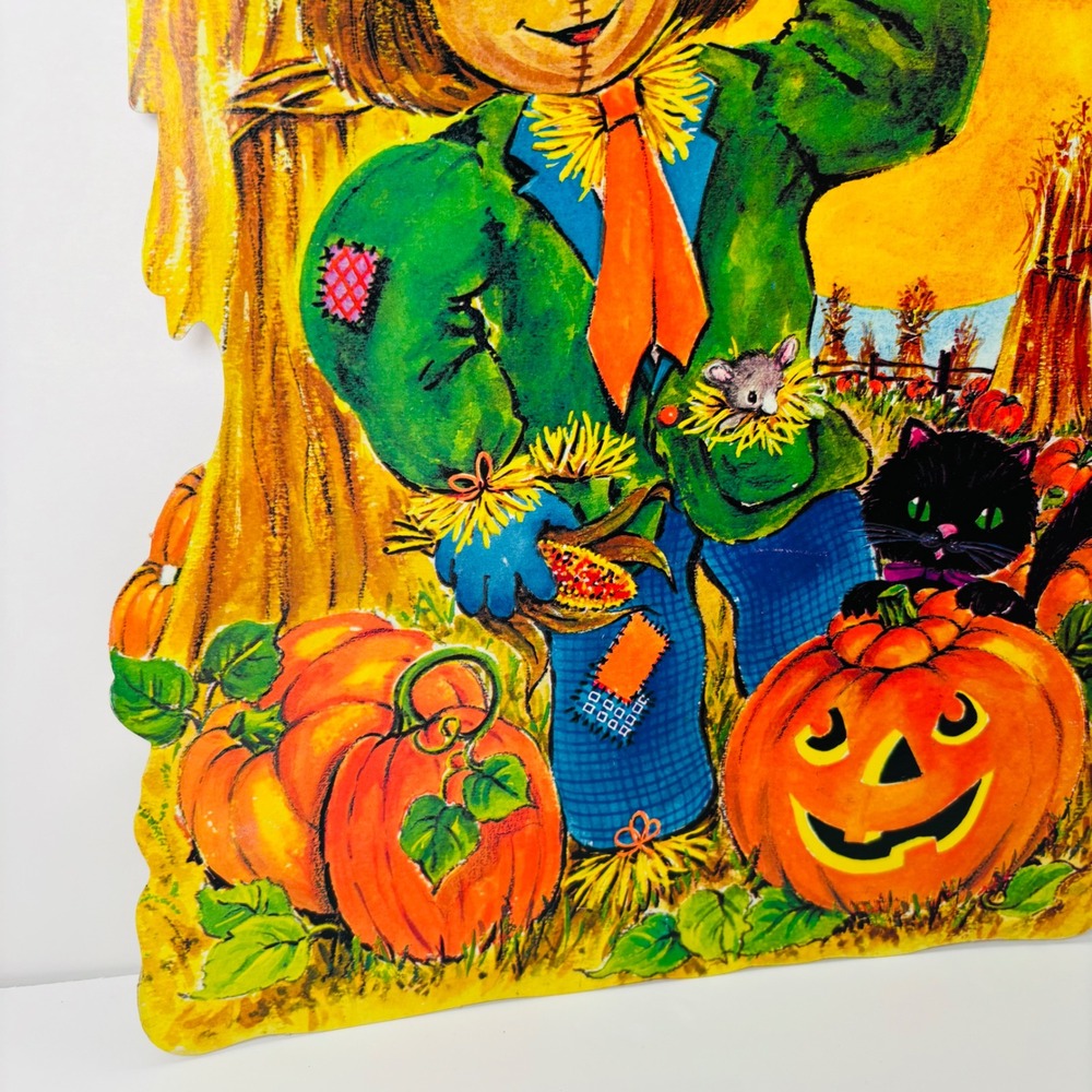 Vintage 1970's Die Cut Halloween Decoration Scarecrow Moon Cat Jack-O-Lantern - Picture 6 of 6